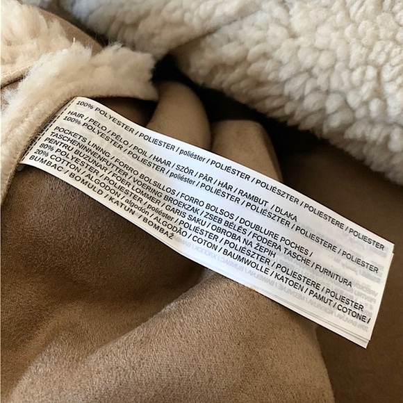 Mango Faux Shearling Fur Inside Suede Style Lined Teddy Coat Ecru Cream Medium - Picture 11 of 14